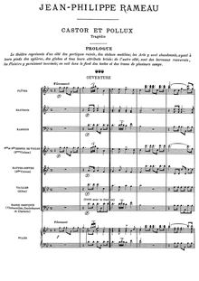 Partition Prologue: Overture, Castor et Pollux, Rameau, Jean-Philippe