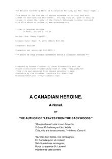 A Canadian Heroine, Volume 3 - A Novel