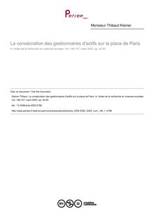 La consécration des gestionnaires d actifs sur la place de Paris - article ; n°1 ; vol.146, pg 42-50