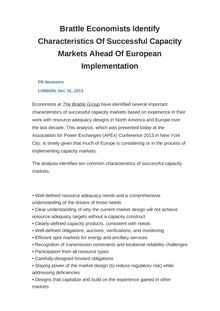Brattle Economists Identify Characteristics Of Successful Capacity Markets Ahead Of European Implementation