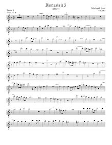 Partition ténor viole de gambe 1, octave aigu clef, fantaisies pour 5 violes de gambe par Michael East