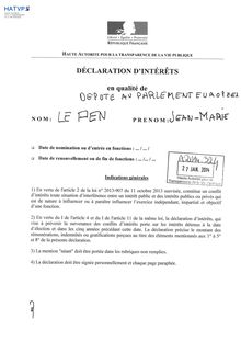 Déclaration d’intérêts de Jean-Marie Le Pen 