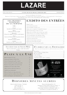 Le Lazare Paris, Carte du restaurant