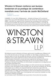 Winston & Strawn renforce son bureau londonien et sa pratique de contentieux mondiale avec l arrivée de Justin McClelland