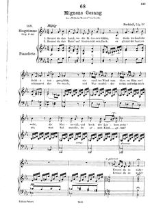 Partition complète, transposition pour low voix, Mignon s Gesang, D.321