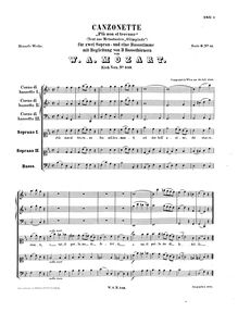 Partition complète, Piu non si trovano, Canzonetta, B♭ major, Mozart, Wolfgang Amadeus