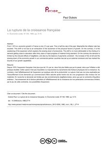 La rupture de la croissance française - article ; n°1 ; vol.138, pg 5-15