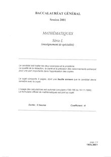 Baccalaureat 2001 mathematiques specialite litteraire