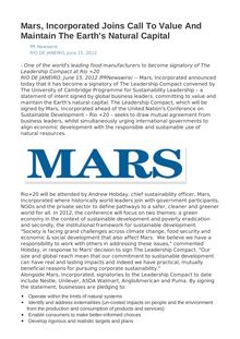 Mars, Incorporated Joins Call To Value And Maintain The Earth s Natural Capital