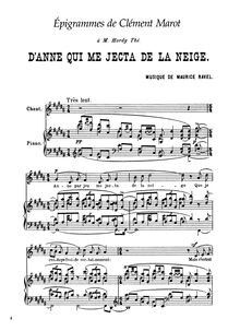 Partition complète, Epigrammes de Clément Marot, Ravel, Maurice