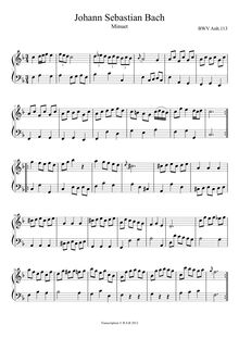 Partition complète, Minuet en F major, BWV Anh.113, Keyboard, Bach, Johann Sebastian