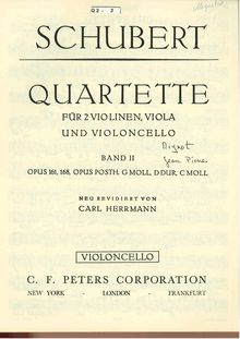 Partition violoncelle, corde quatuor No.15, G Major, Schubert, Franz