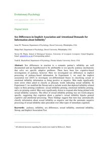 Sex differences in implicit association and attentional demands for information about infidelity