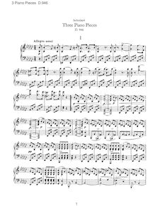 Partition complète, 3 Piano pièces D.946, Drei Klavierstücke, Schubert, Franz par Franz Schubert