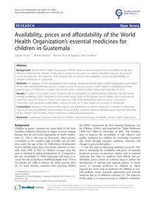 Availability, prices and affordability of the World Health Organization’s essential medicines for children in Guatemala