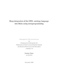 Deep integration of the OWL ontology language into Ruby using metaprogramming [Elektronische Ressource] / vorgelegt von Dominic Mainz