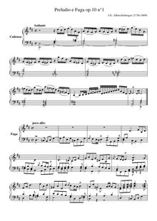 Partition , Preude & Fugue en D major, 6 Fugues, Op.10, Albrechtsberger, Johann Georg