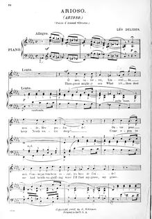 Partition complète, Arioso, D♭ major, Delibes, Léo par Léo Delibes