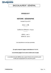 Sujet bac L / ES Histoire géographie 2017 