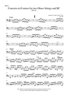 Partition violoncelles / Basses, Concerto pour 2 hautbois en D minor, RV 535