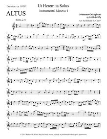 Partition Altus (aigu), Ut Heremita Solus Instrumental Motet, Ockeghem, Johannes