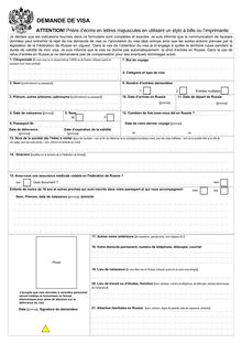 Formulaire de demande de visa pour la Russie - formulaire demande ...
