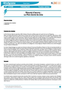 Fiche de révision BAC Français - Résumé : Le Père Goriot de Balzac