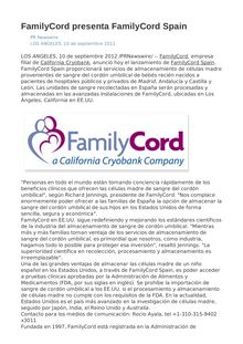 FamilyCord presenta FamilyCord Spain