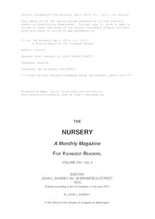 The Nursery, April 1873, Vol. XIII. - A Monthly Magazine for Youngest People