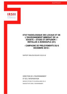 Rapport IRSN - Etat radiologique des locaux et de l’environnement  immédiat de la société « étude