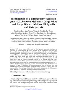 Identification of a differentially expressed gene, ACL, between Meishan × Large White and Large White × Meishan F1 hybrids and their parents
