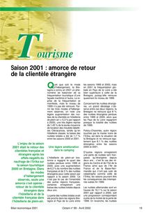 Saison touristique 2001 : amorce de retour de la clientèle étrangère (Octant n° 89)