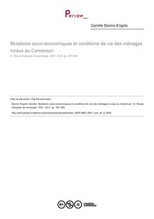 Mutations socio-économiques et conditions de vie des ménages ruraux au Cameroun - article ; n°2 ; vol.42, pg 281-294