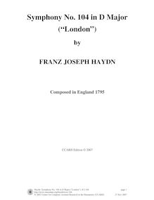 Partition complète, Symphony No. 104, London/Salomon, D Major, Haydn, Joseph