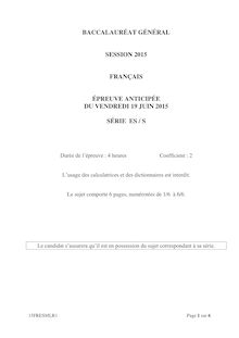 Bac 2015: sujet épreuve anticipée Français Bac ES et Bac S !