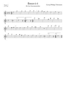 Partition ténor viole de gambe 1, octave aigu clef, Les Scaramouches