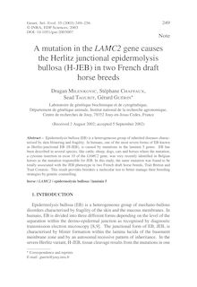 A mutation in the LAMC2gene causes the Herlitz junctional epidermolysis bullosa (H-JEB) in two French draft horse breeds