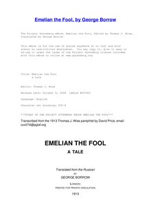 Emelian the Fool - a tale