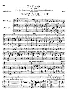 Partition complète, Ballade, D.134 (Op.126), Ballad, G minor, Schubert, Franz