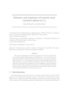 Existence and uniqueness of constant mean curvature spheres in Sol3 Benoıt Daniela and Pablo Mirab