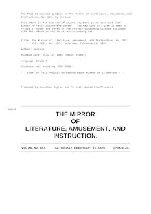 The Mirror of Literature, Amusement, and Instruction - Volume 13, No. 357, February 21, 1829