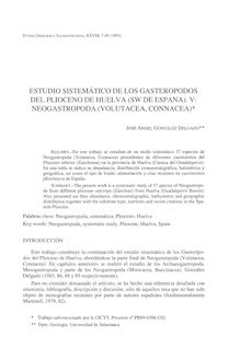 Estudio sistemático de los Gasterópodos del Plioceno de Huelva (SW de España). V. Neo gastropoda (Volutacea, Connacea)