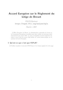 Accord européen sur le r`eglement du litige de brevet