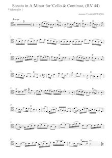 Partition violoncelle 1, violoncelle Sonata en A minor, RV 44, A minor