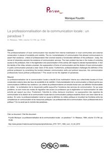 La professionnalisation de la communication locale : un paradoxe ? - article ; n°64 ; vol.12, pg 75-89