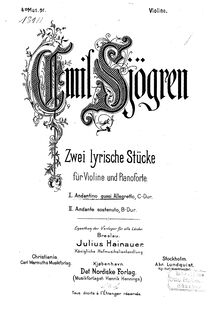 Partition de violon, 2 Lyrische Stücke, Sjögren, Emil par Emil Sjögren