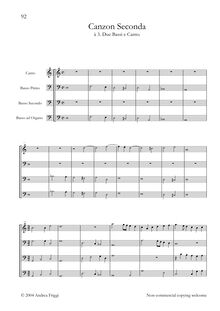 Partition complète, Canzon Seconda à , Due Bassi e Canto, Frescobaldi, Girolamo