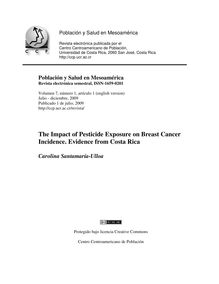 The Impact of Pesticide Exposure on Breast Cancer Incidence. Evidence from Costa Rica (El impacto de la exposición a plaguicidas sobre la Incidencia de Cáncer de mama. Evidencia de Costa Rica)
