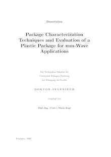 Package characterization techniques and evaluation of a plastic package for mm-wave applications [Elektronische Ressource] / vorgelegt von Mario Engl