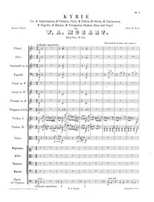 Partition complète, Kyrie, D minor, Mozart, Wolfgang Amadeus